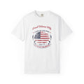 Proud Veteran Wife shirt in White with vintage American flag, Land of the Free and Home of the Brave design
