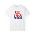 Proud Veteran shirt in White with distressed American flag and PROUD VETERAN HONOR PRIDE design