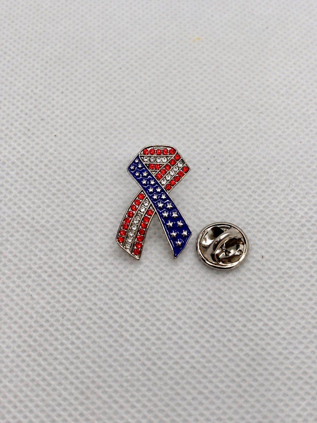 American Flag Ribbon Pin with Rhinestone Accents