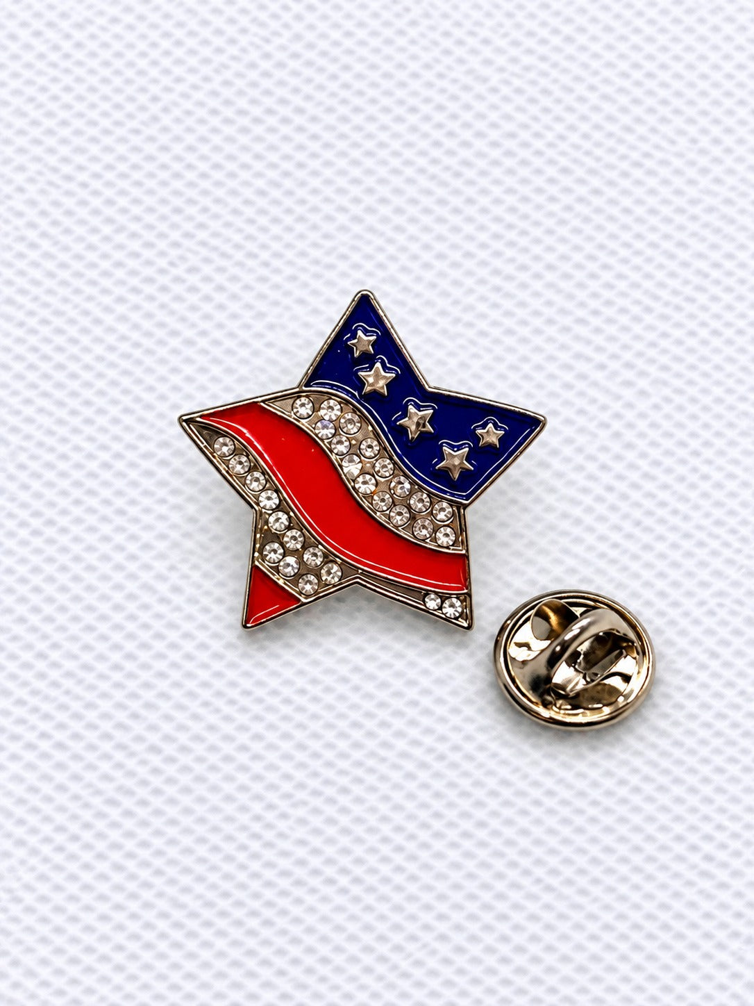 Rhinestone American Flag Star Pin, Silver Tone