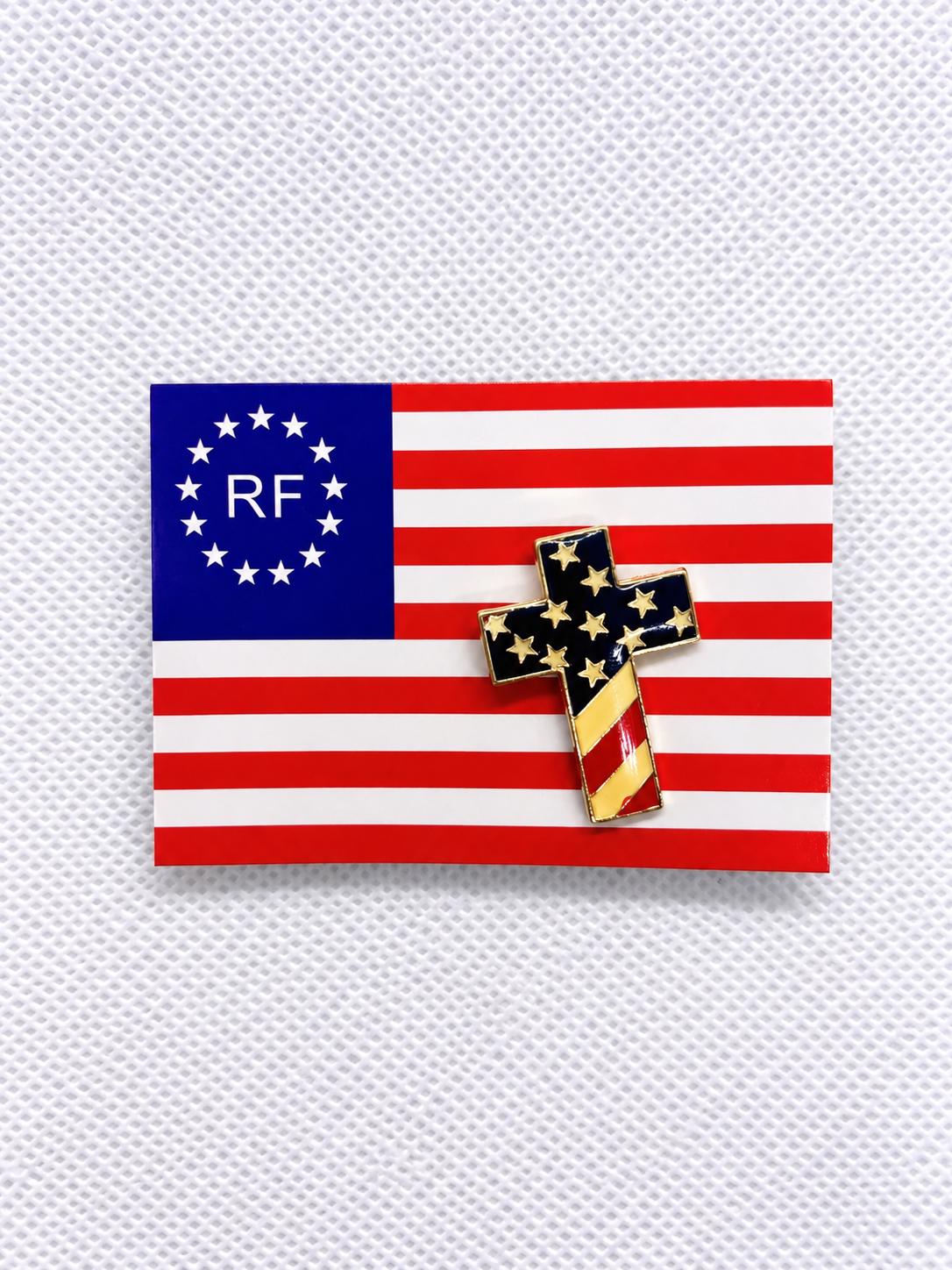 American Flag Cross Enamel Pin, Faith and Freedom Lapel Pin