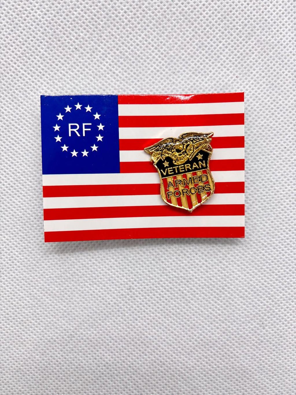 Veteran Eagle and Shield Enamel Pin, Red, Black and Gold