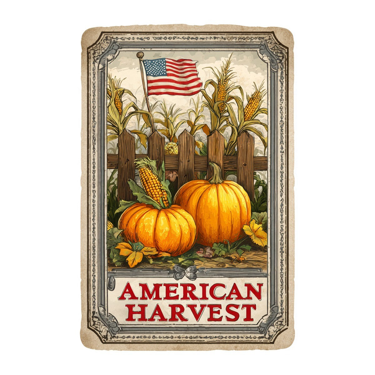 American Harvest 3x3 waterproof vinyl Thanksgiving sticker design