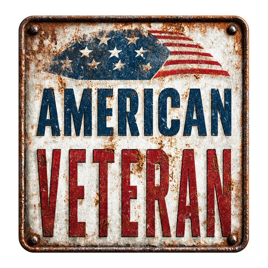 American Veteran Vintage Tin Sign 3x3 waterproof vinyl Veterans Day sticker design