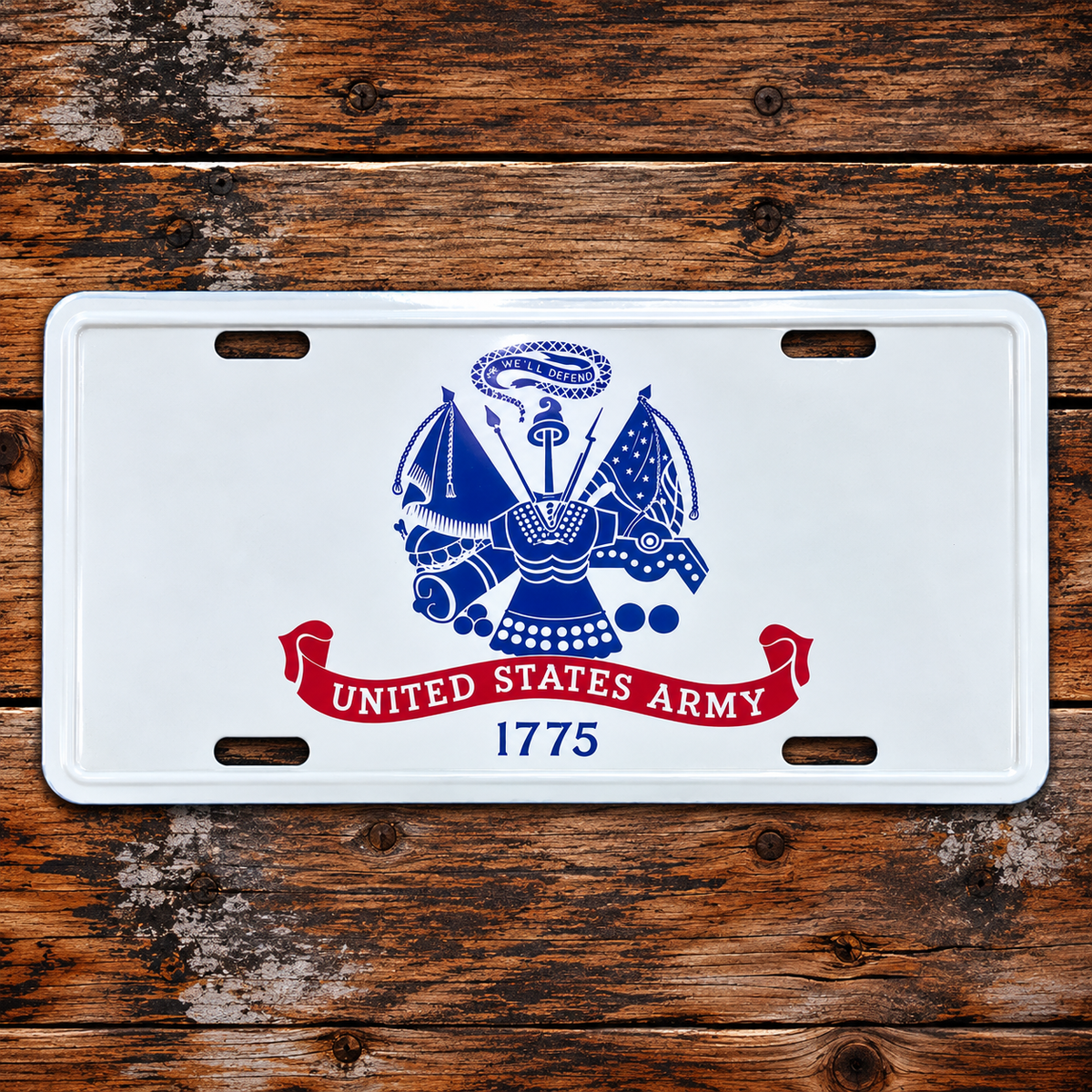 U.S. Army crest 1775 white tribute license plate