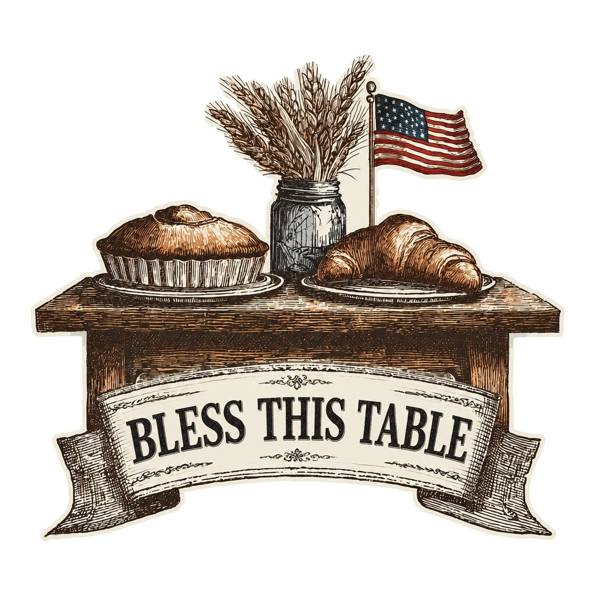 Bless This Table 3x3 waterproof vinyl Thanksgiving sticker design