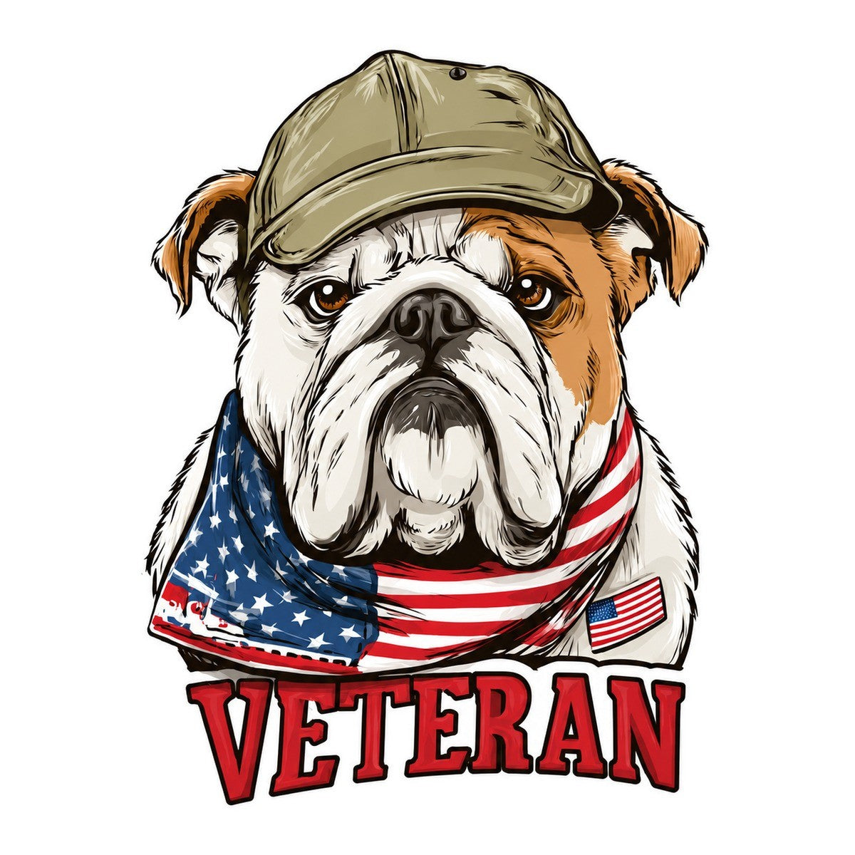 Bulldog Veteran Cartoon Style 3x3 waterproof vinyl Veterans Day sticker design