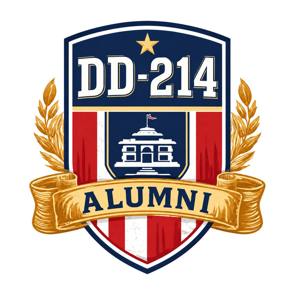 DD-214 Alumni Patch Style 3x3 waterproof vinyl Veterans Day sticker design