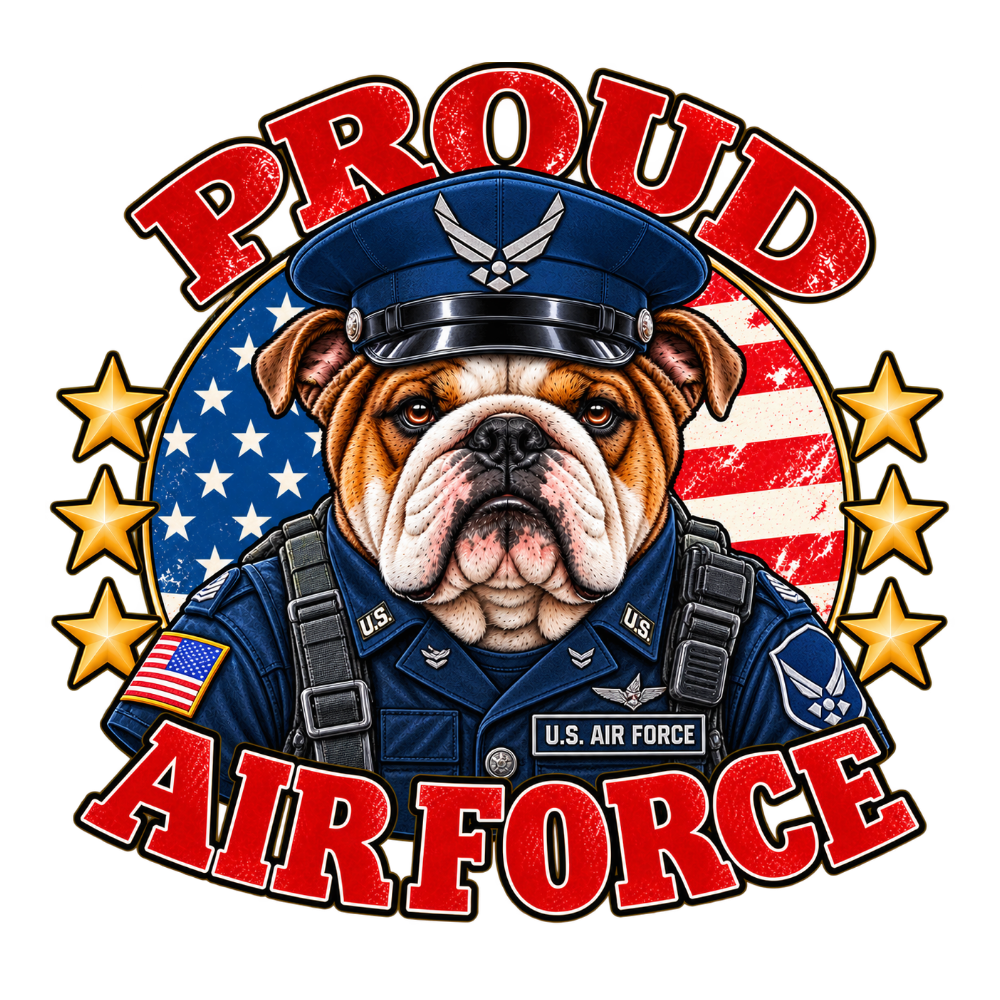 Proud Air Force English Bulldog sticker design