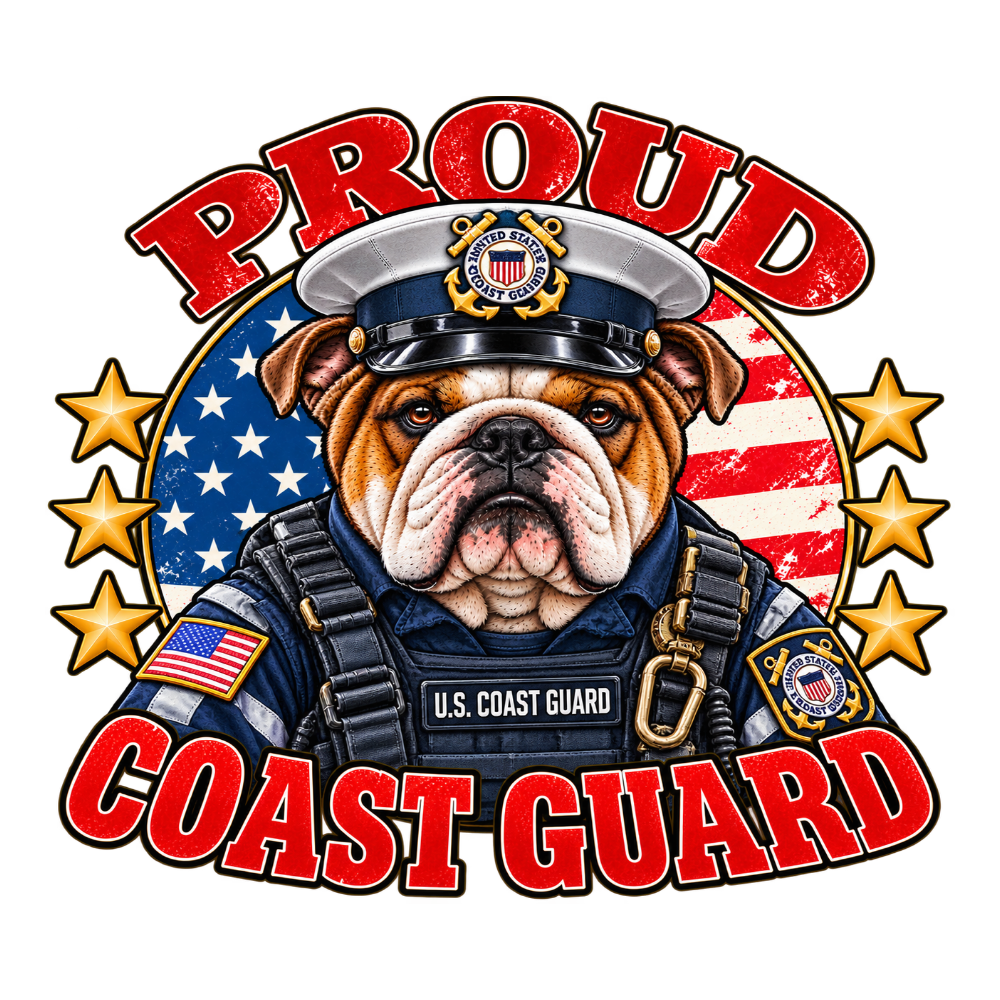 Proud Coast Guard English Bulldog sticker design