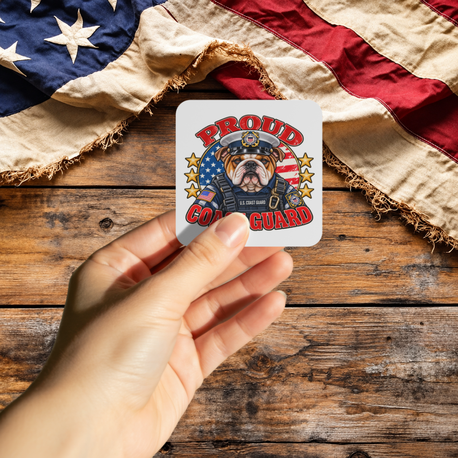 Proud Coast Guard English Bulldog sticker mockup
