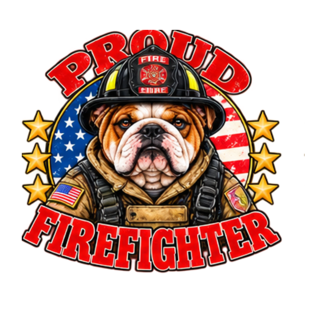 Proud Firefighter English Bulldog sticker design
