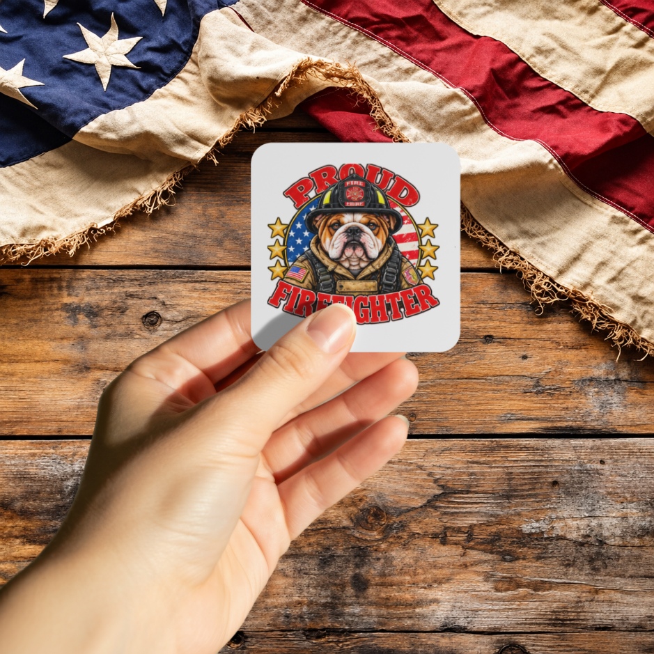 Proud Firefighter English Bulldog sticker mockup