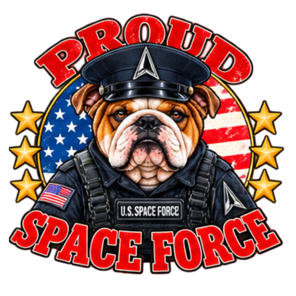 Proud Space Force English Bulldog sticker design