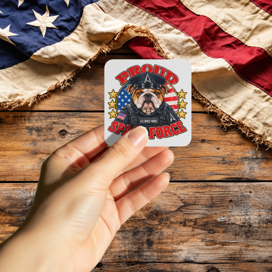 Proud Space Force English Bulldog sticker mockup