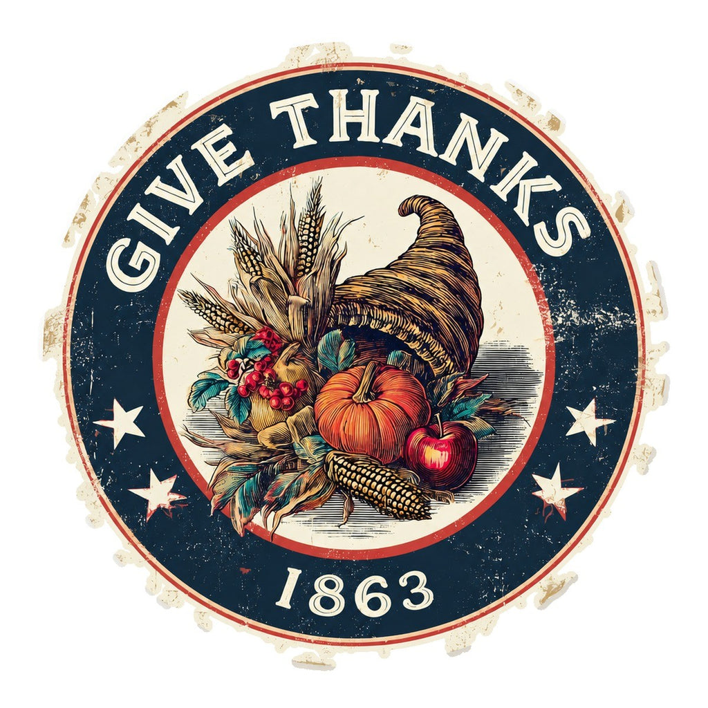 Give Thanks 1863 3x3 waterproof vinyl Thanksgiving sticker design