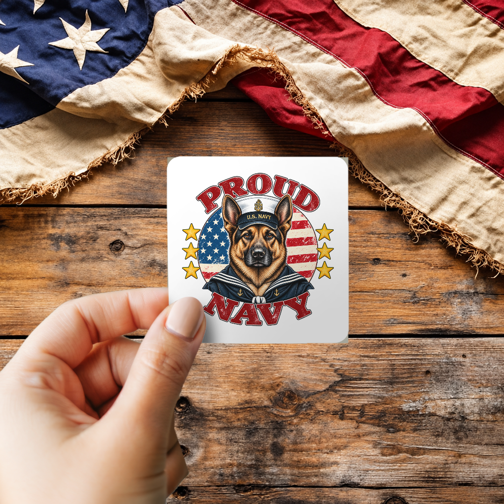 Proud Navy German Shepherd sticker mockup