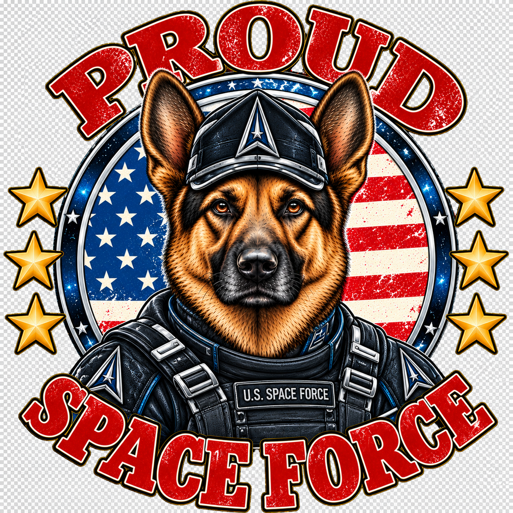 Proud Space Force German Shepherd sticker design