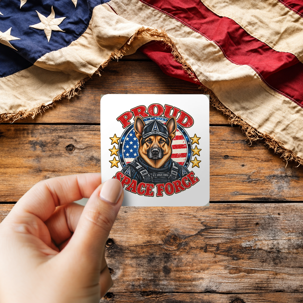Proud Space Force German Shepherd sticker mockup