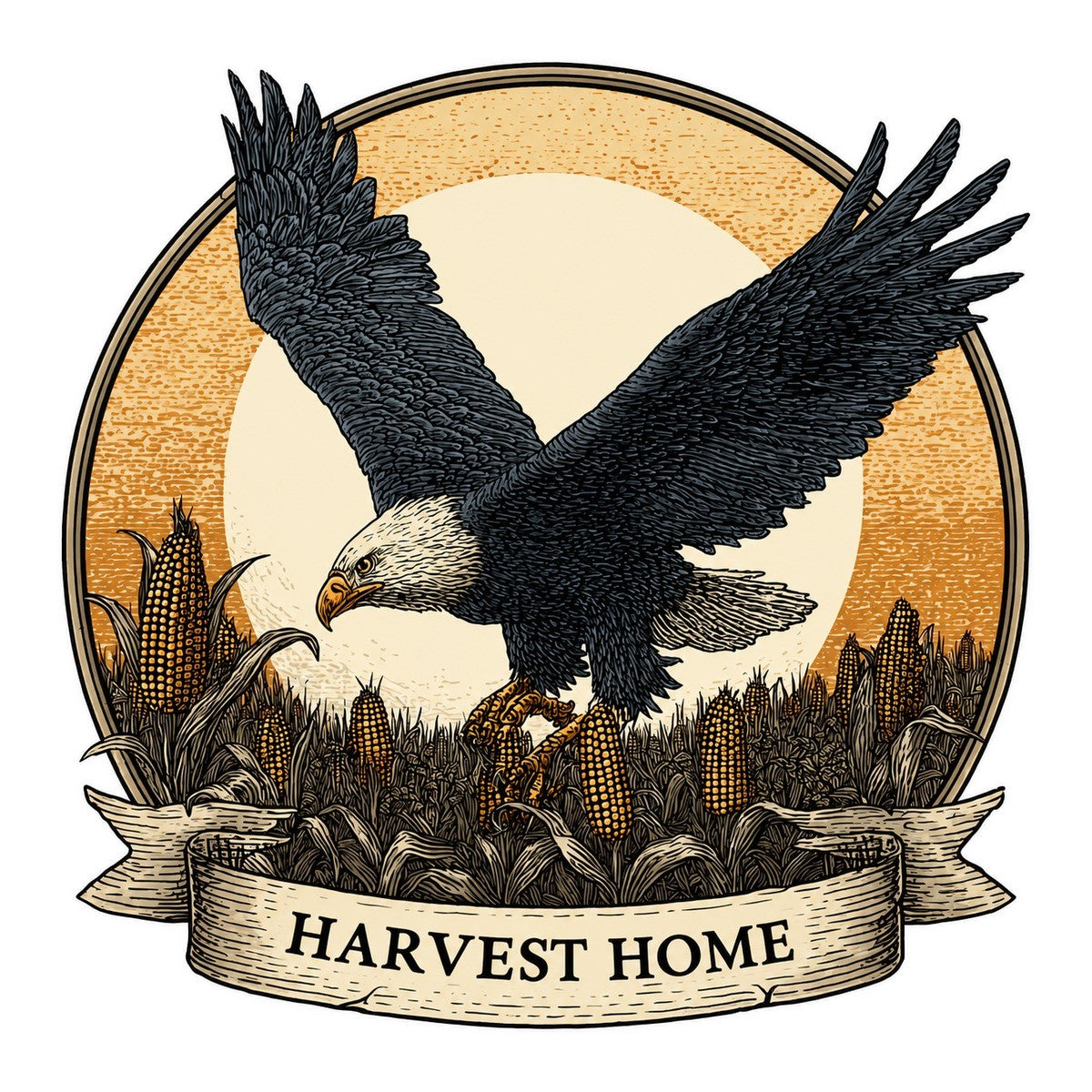 Harvest Home Eagle 3x3 waterproof vinyl Thanksgiving sticker design