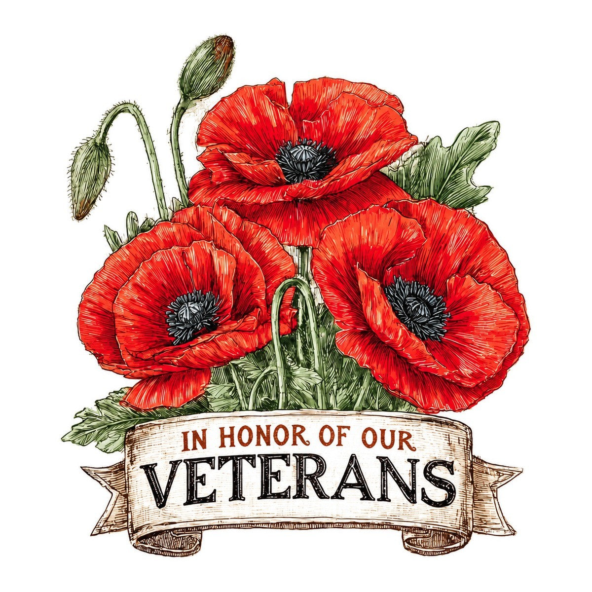 In Honor of Our Veterans Watercolor 3x3 waterproof vinyl Veterans Day sticker design