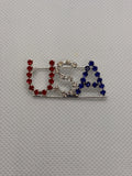 USA Rhinestone Brooch Pin, Red, White and Blue