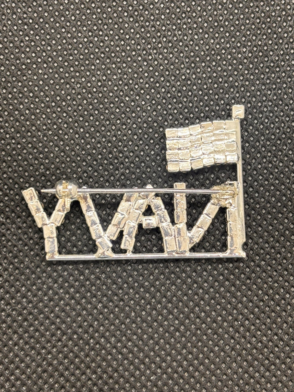 Rhinestone NAVY Letter Brooch with Mini American Flag