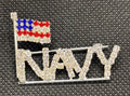 Rhinestone NAVY Letter Brooch with Mini American Flag