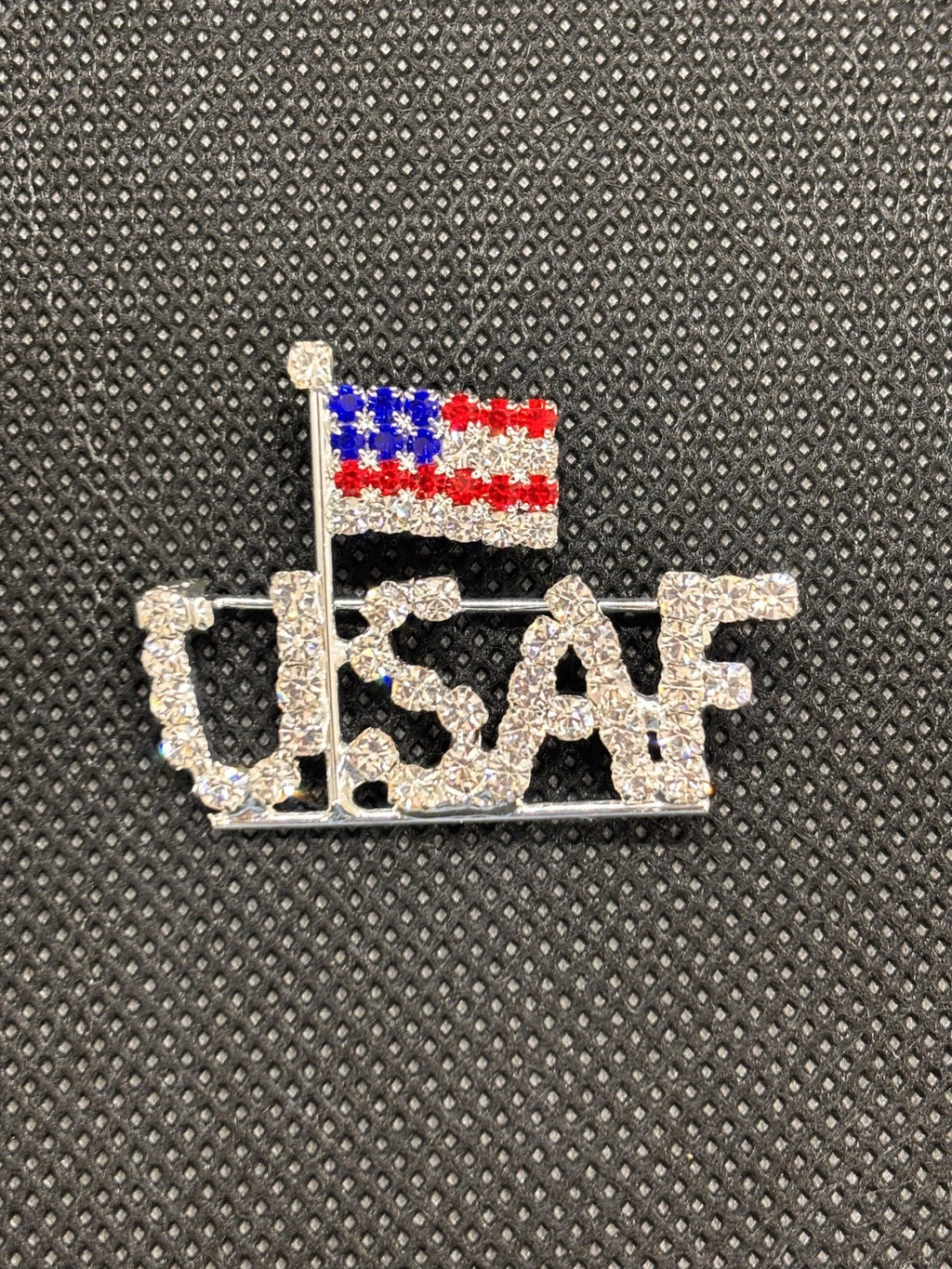 Rhinestone U.S.A.F. Letter Brooch with Mini American Flag