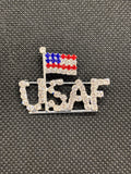 Rhinestone U.S.A.F. Letter Brooch with Mini American Flag