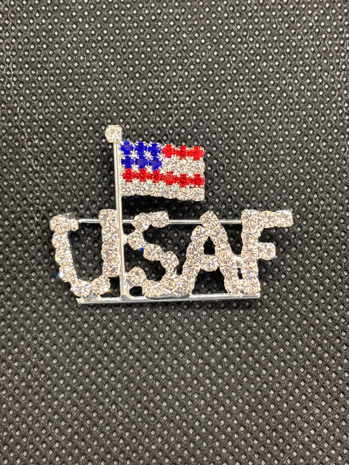 Rhinestone U.S.A.F. Letter Brooch with Mini American Flag