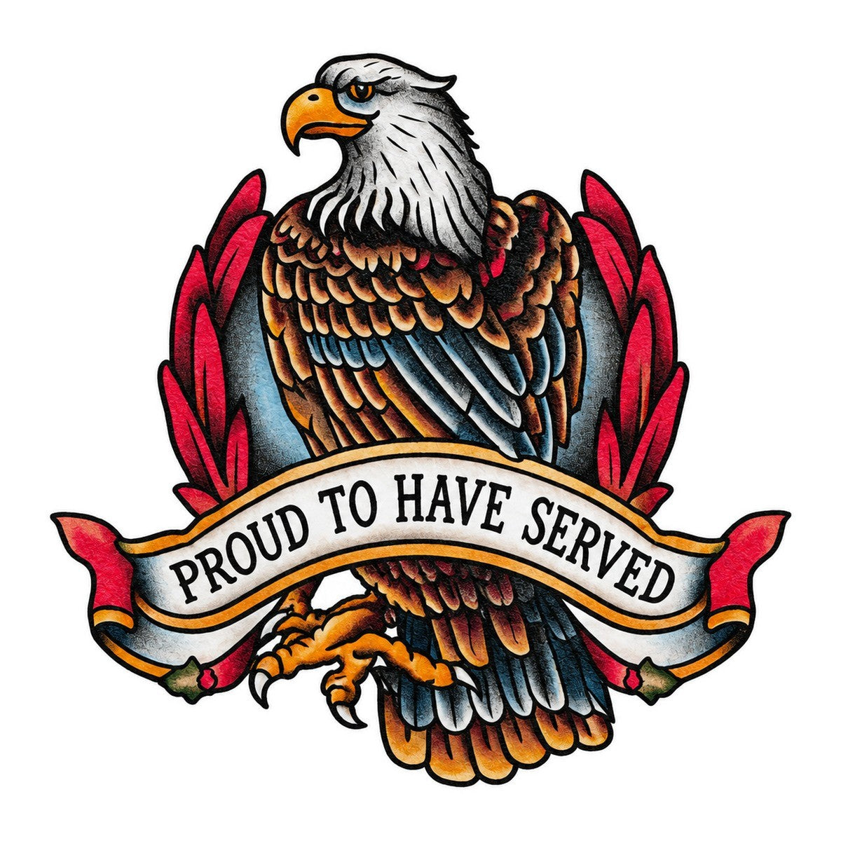 Proud to Have Served Tattoo Style 3x3 waterproof vinyl Veterans Day sticker design