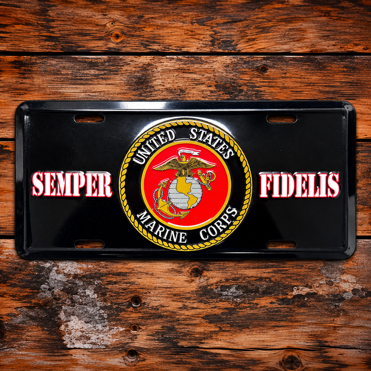 Semper Fidelis black Marine tribute license plate