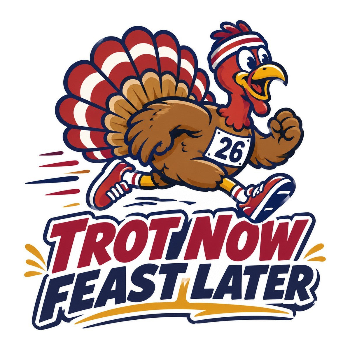 Trot Now Feast Later 3x3 waterproof vinyl Thanksgiving sticker design