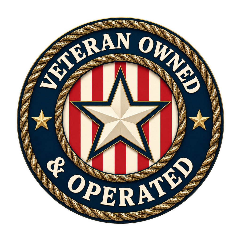 Veteran Owned and Operated Patch Style 3x3 waterproof vinyl Veterans Day sticker design