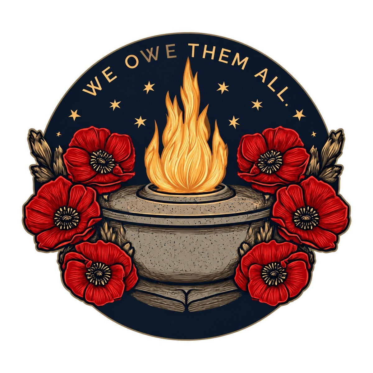 We Owe Them All 3x3 waterproof vinyl Veterans Day sticker design